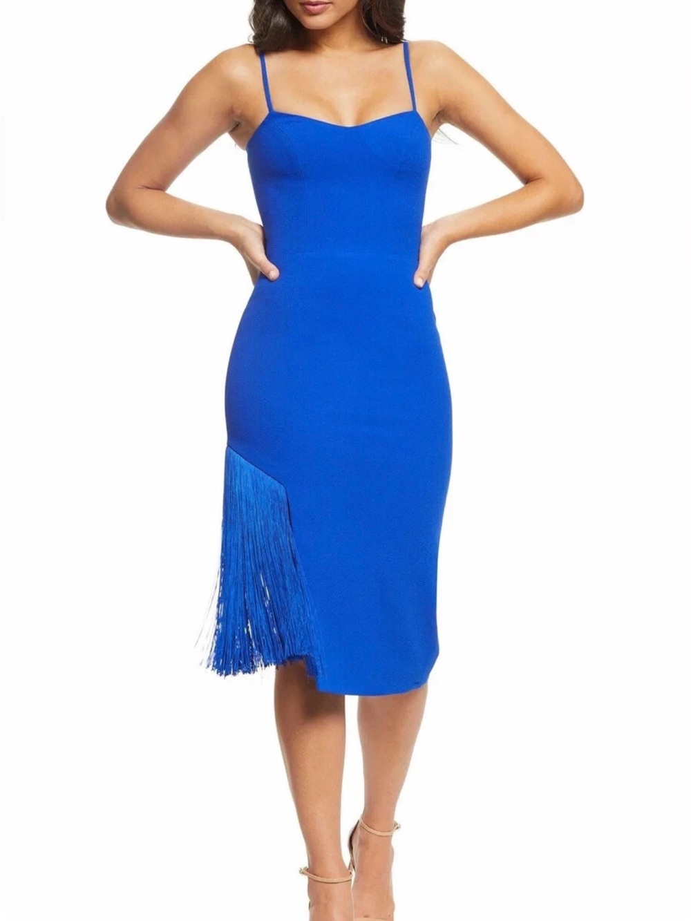 Blue electric blue Rory Fringe Bodycon Midi Dress size small